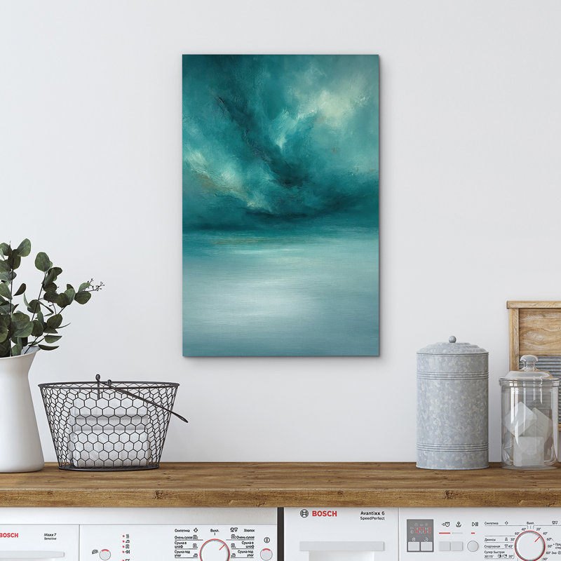 "Abstract Ocean", reproduction d'art sur toile turquoise et bleu sarcelle pour salon, chambre à coucher ou bureau, Sans cadre