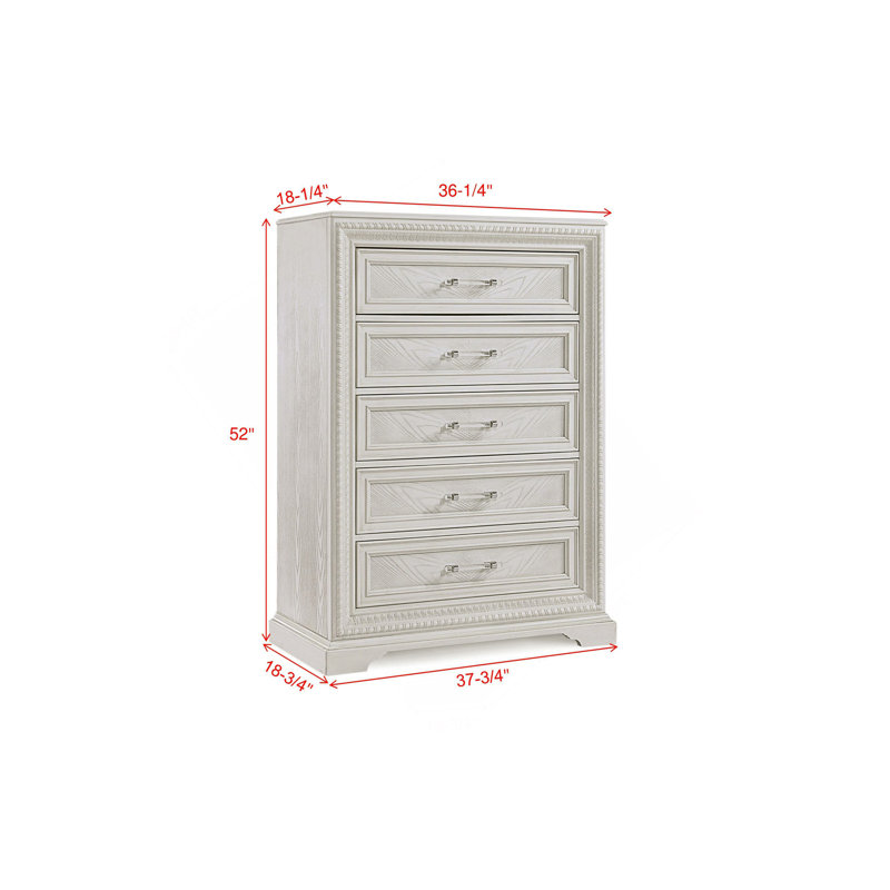 1Pc Traditional 5-Drawer Tall Storage Chest Antique White Finish Wooden Furniture