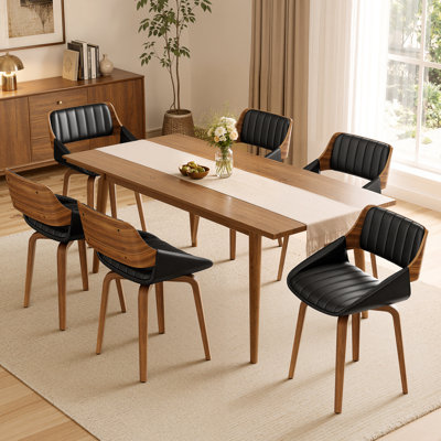 Ensemble de 6 chaises de salle à manger pivotantes en similicuir pivotant à 360 °, chaises d'appoint robustes de style Mid-Century avec structure en bois courbé et pieds réglables, fauteuils pour la salle à manger, la cuisine et le salon (noir)