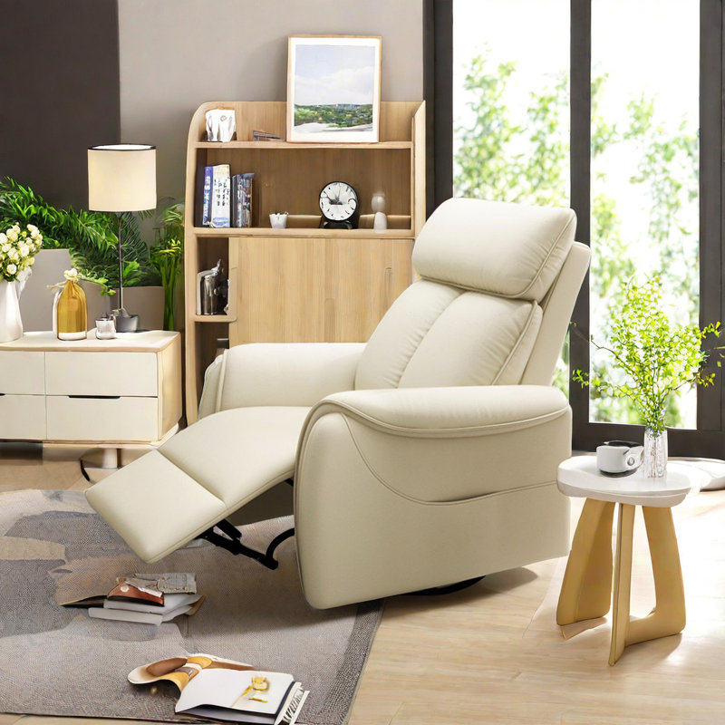 Fauteuil inclinable pivotant en similicuir Nolene, Crème