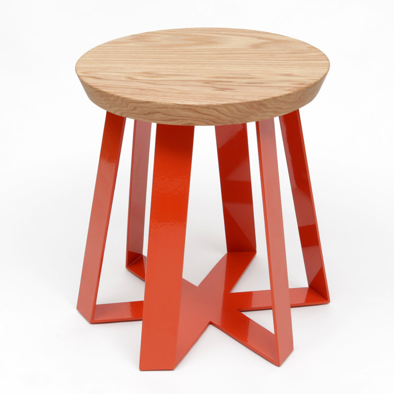 ARS Solid Wood Accent Stool, Orange, Oak