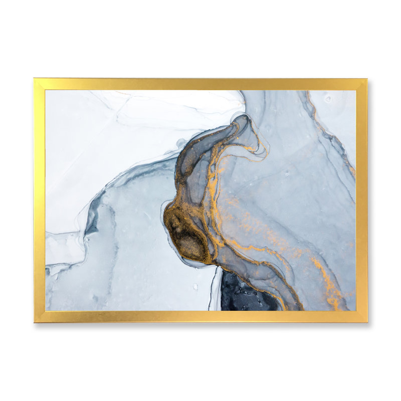 " Luxury Grey Gold Marbled Flow Art ", 8" H x 12" W x 1" D, Gold Picture Framed Canvas