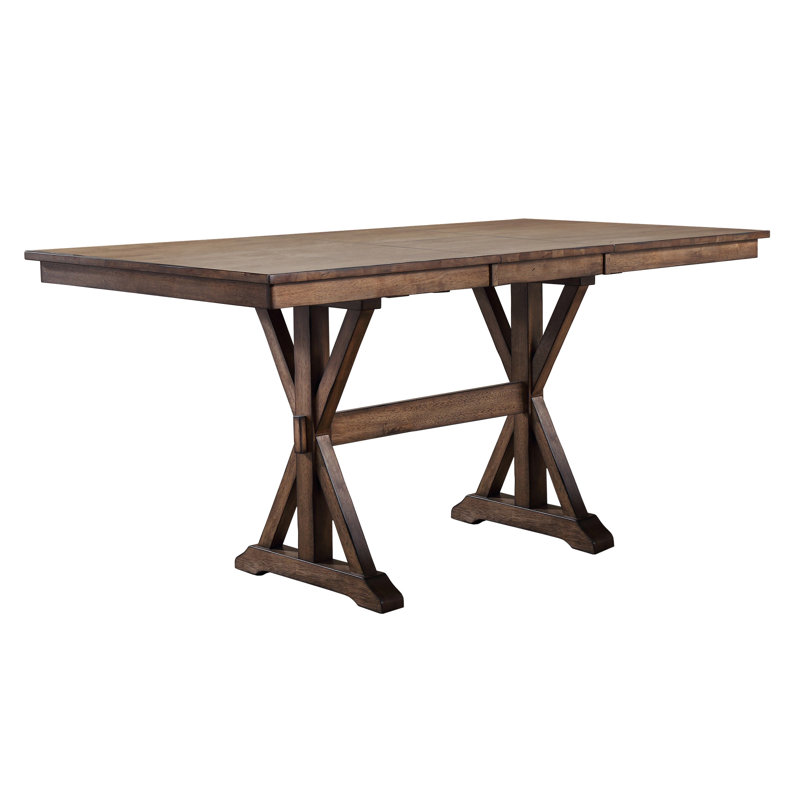 Olympia Rubberwood Rectangular Solid Wood Top with Solid Wood Base Dining Table, Rustic Brown