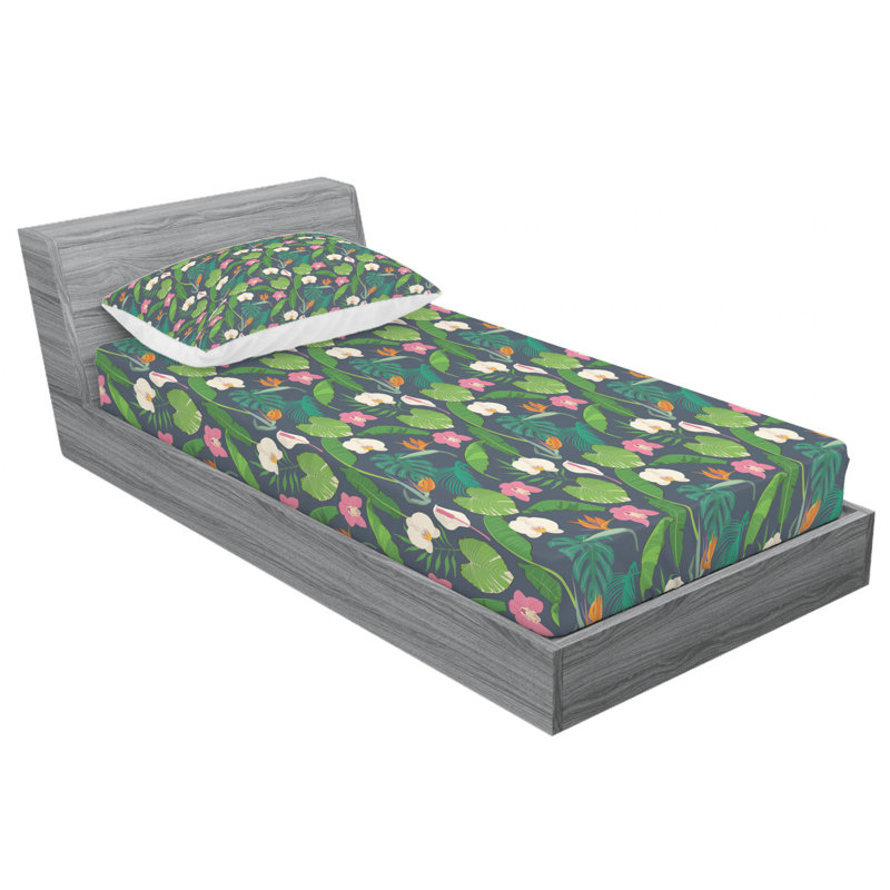 Microfiber Floral Sheet Set, Full Sheet Set with Fitted Sheet, Orchids Floral