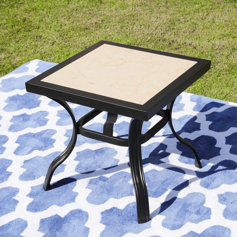 Leanny Square Outdoor Side End Table with Tile Top