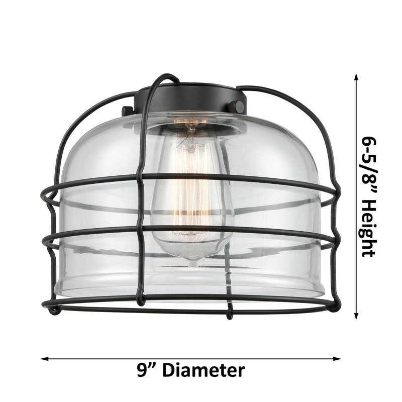 Applique murale 1 lumière 9 "Bell Cage, Ampoule incandescente rétro 60 watts, Argent mercuré plaqué, Laiton antique noir