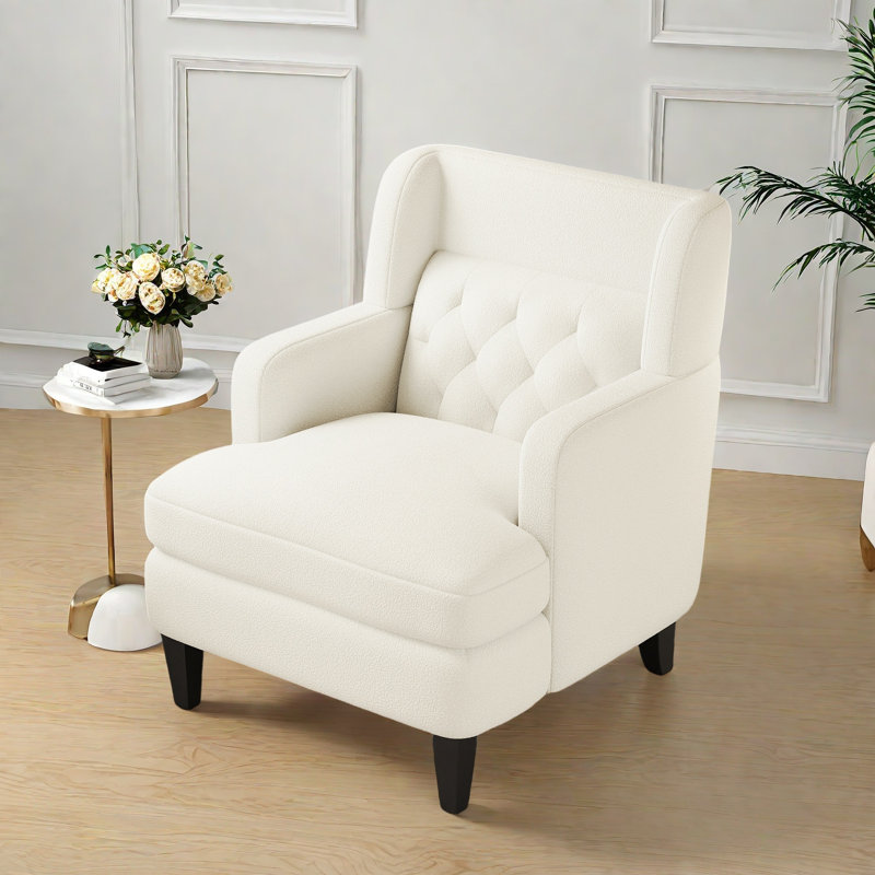 Charvae Upholstered Tufted Accent Chair, Beige Teddy Incorrect