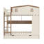 Lit superposé double en bois massif avec tiroirs, tablettes et crochets, sans sommier, beige et naturel