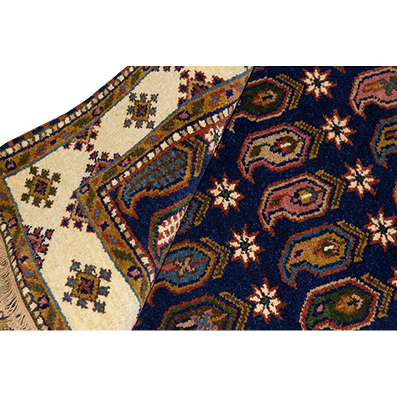 Tapis bleu et crème noué à la main de haute qualité