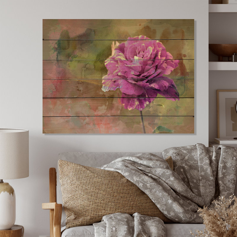 Beauté mauve colorée - peinture sur bois sans cadre, H 24 po x l 36 po x P 1 po