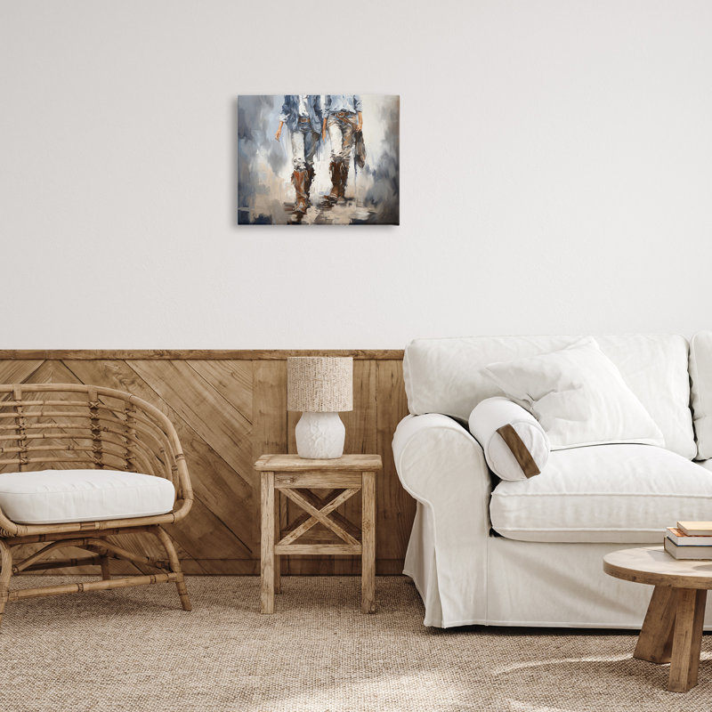 Art romantique sur toile, "Romantic Cowboy bottes" par Ramona Murdock, H 16 po x l 20 po