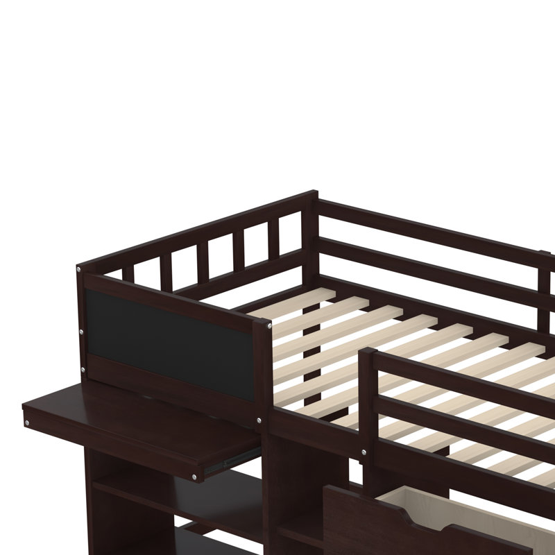 Lit mezzanine simple avec tiroirs Heldreth Kids, Espresso