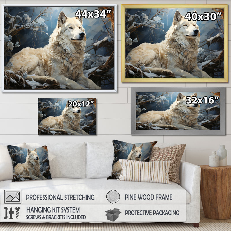 " Wolf Watch In Winter Patchwork III ", Gold Floater Framed, 16" H x 32" W x 1" D