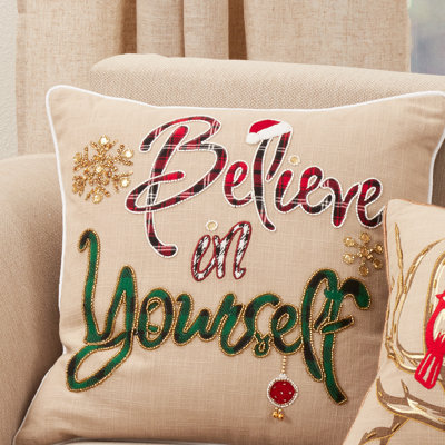 Ariadne 'Believe in Yourself' Holiday Square 100% Cotton Pillow Cover & Insert