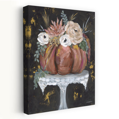 Boho Pumpkin On Pedestal Abstract Contemporary Fruit Flower Art