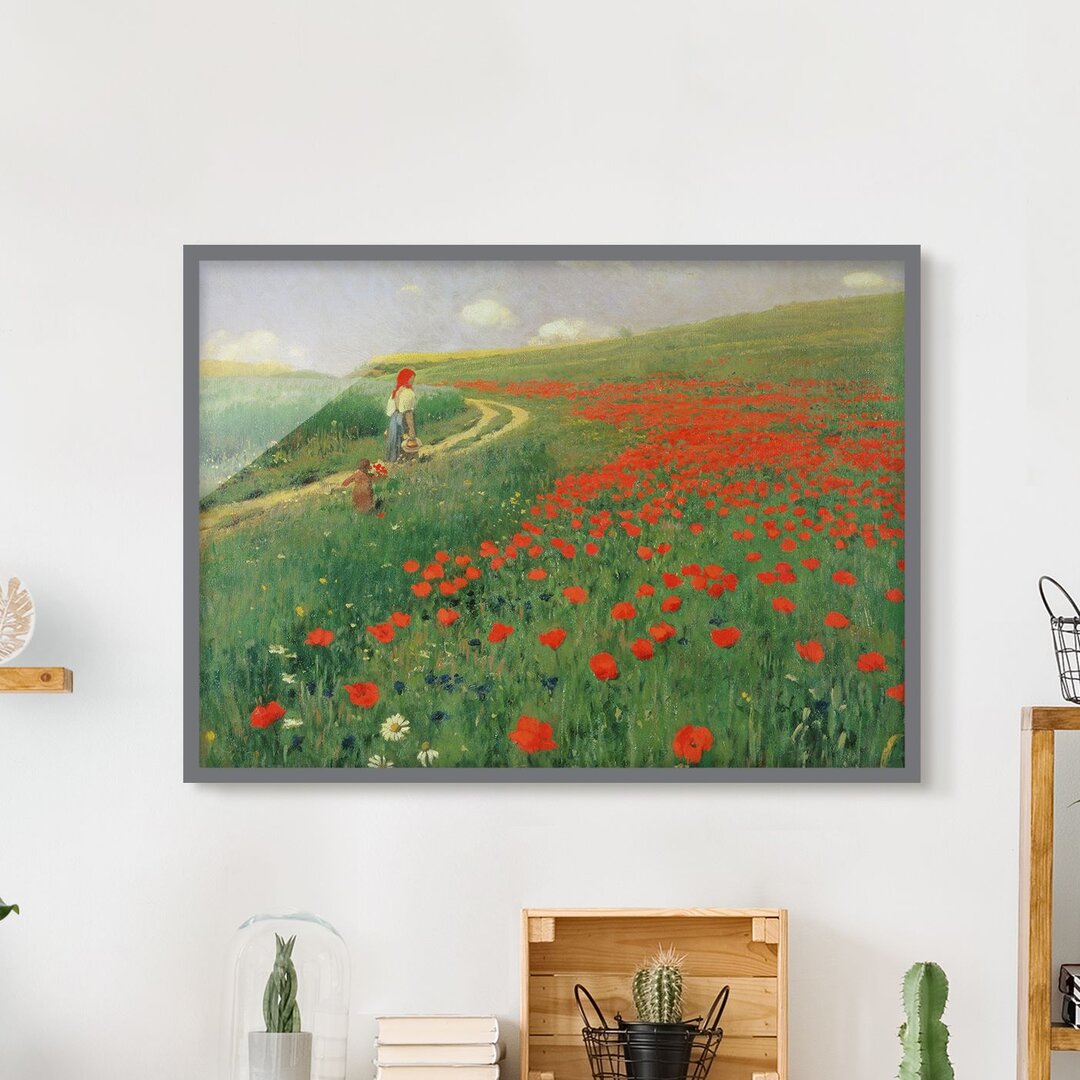 Gerahmtes Poster Summer Landscape with Blooming Poppies von Pál Szinyei–Merse