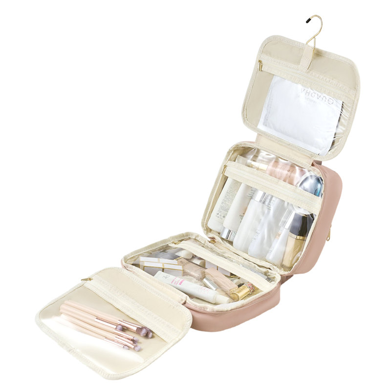 PU Leather；Polyester；PVC；Nylon Zipper Makeup Organiser, Pink