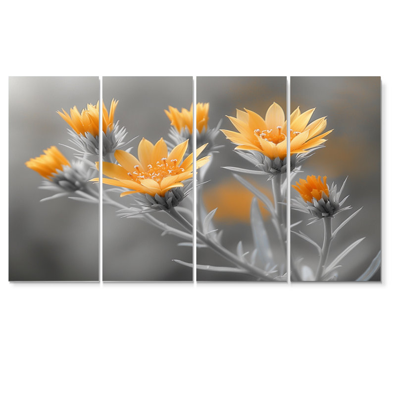 Monochromes jaune gris Wonder Thistle - ensemble d'art mural sur toile Thistle, H 28 po x l 48 po