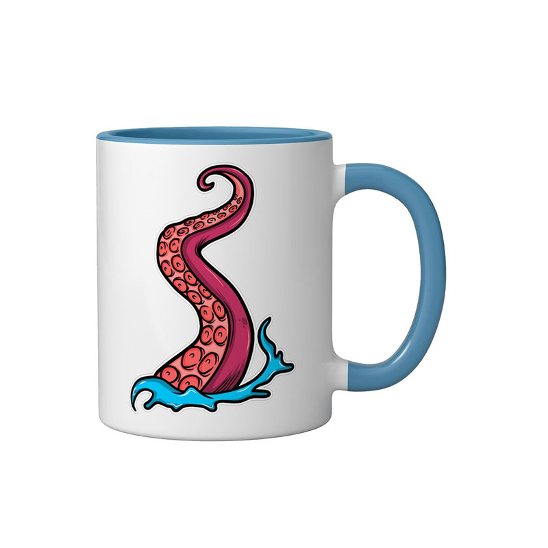 Red Tentacle Octopuses Ceramic Mug, Blue/White, Blue