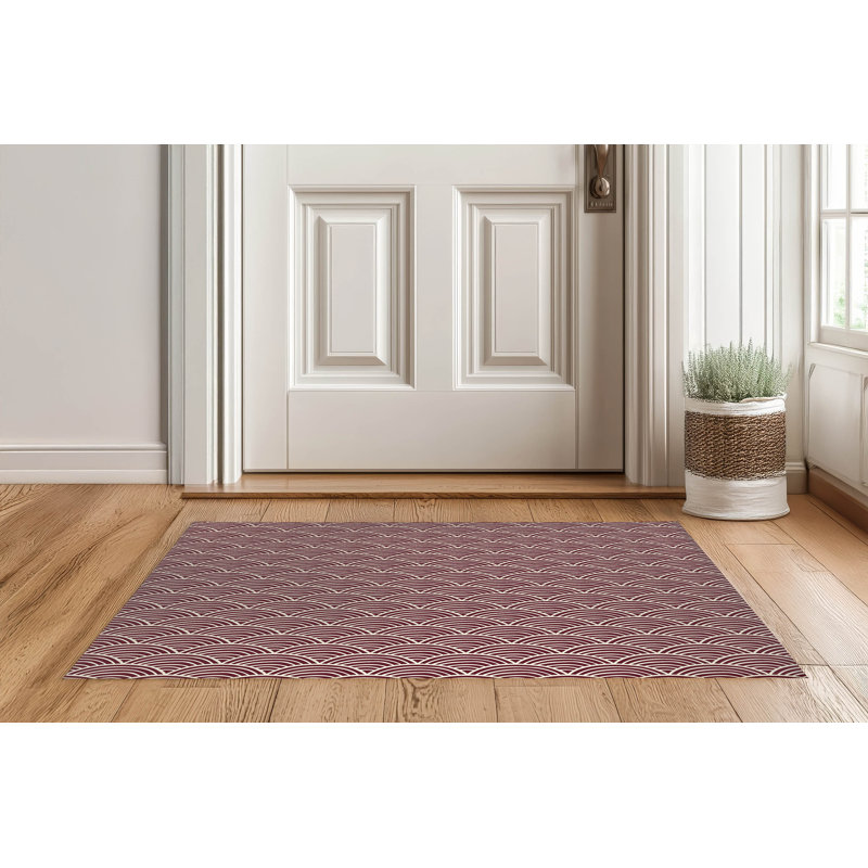 Tapis d'entrée intérieur ultra mince, léger et antidérapant à motif ondulé et multicouche, Vin, L 48 po x L 72 po