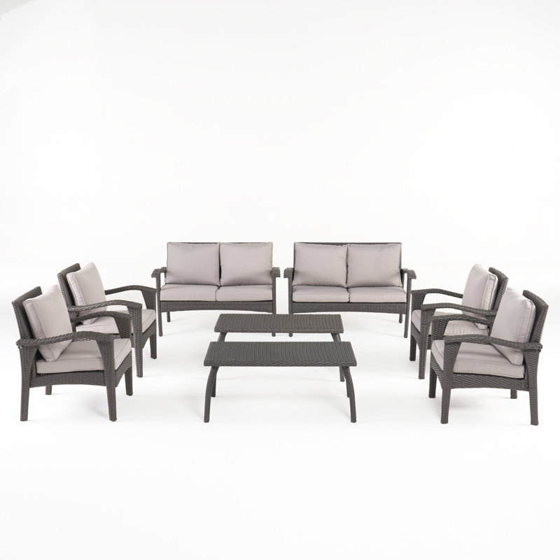 Aaliah 8 - Person Patio Conversation Set with Cushions, Gray Frame/Gray Cushion