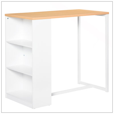 Modern Bar Table Counter Height Dining Table With 3 Storage Shelves For Kitchen, Dining Room, Living Room, White
