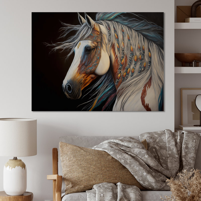 Cheval indien avec crinière colorée II - décoration murale moderne en métal, H 12 po x l 20 po x P 1 po