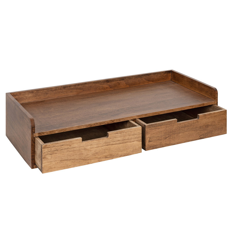 Casiano Solid Wood Floating Shelf with Drawer, Rustic Brown
