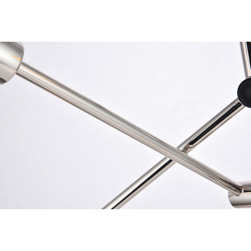 Lustre Spoutnik linéaire moderne Whelchel, Nickel poli, Six lumières, H 21 po x l 29 po x P 29 po