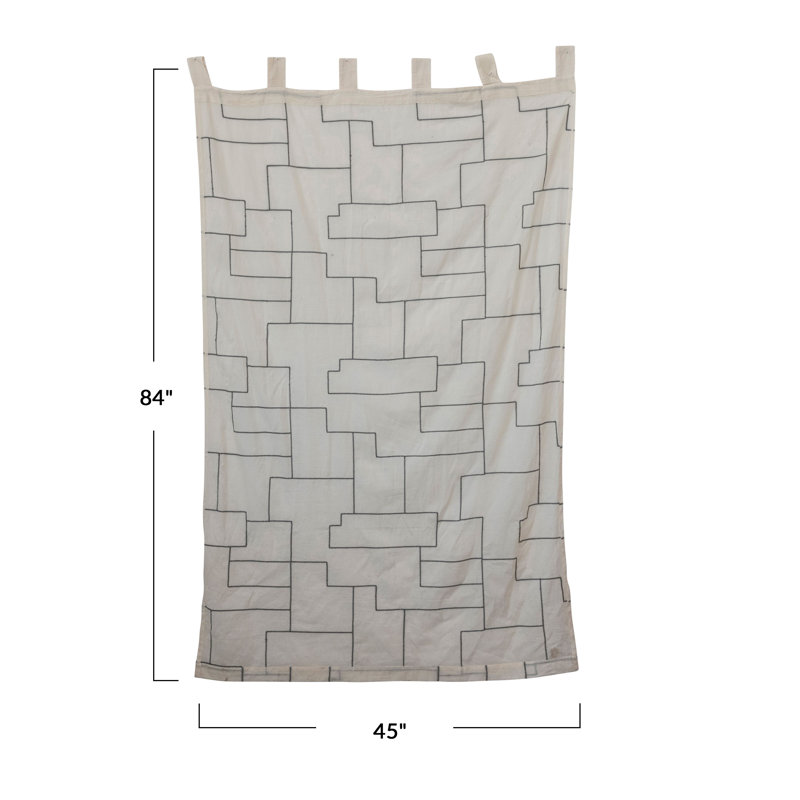 Modern Cotton Curtain Panel with Geometric Embroidery