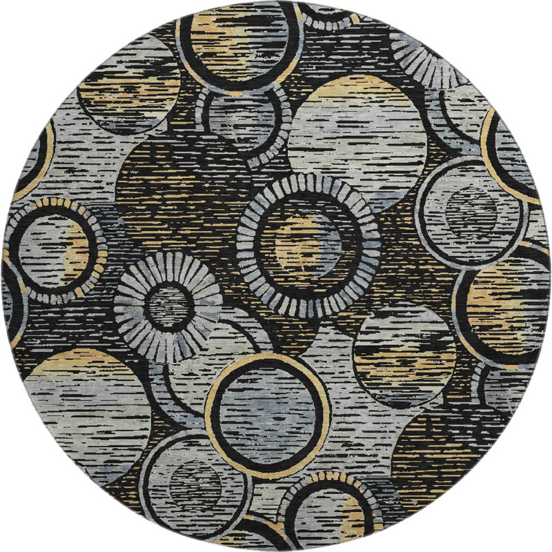 Premium Machine Washable Mayfield AMF2206 geometric Rug, 8' Round, Black