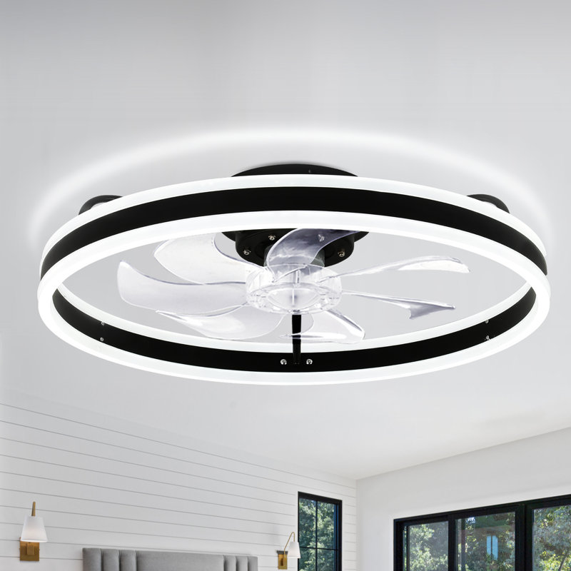 19.7" Low Profile Ceiling Fan with Lights and Remote, Modern Flush Mount Ceiling Fans Black Fandelier for Bedroom, Black