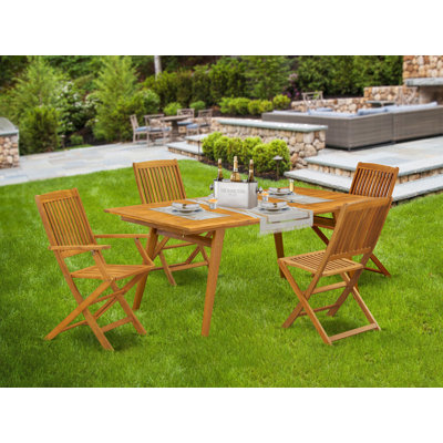 Ensemble de salle à manger 7 pièces pour patio composé d'une table d'extérieur rectangulaire en bois d'acacia et de 2 fauteuils pliables avec 4 chaises d'appoint, 40 x 72 pouces, huile naturelle
