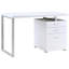Bureau moderne blanc avec beaucoup de rangement et un aspect de travail chic, rectangulaire et élégant