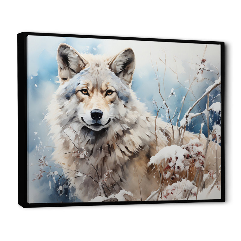 Wolf Winters Embrace - Décoration murale animaux, Cadre flottant noir, H 16 po x l 32 po x P 1 po