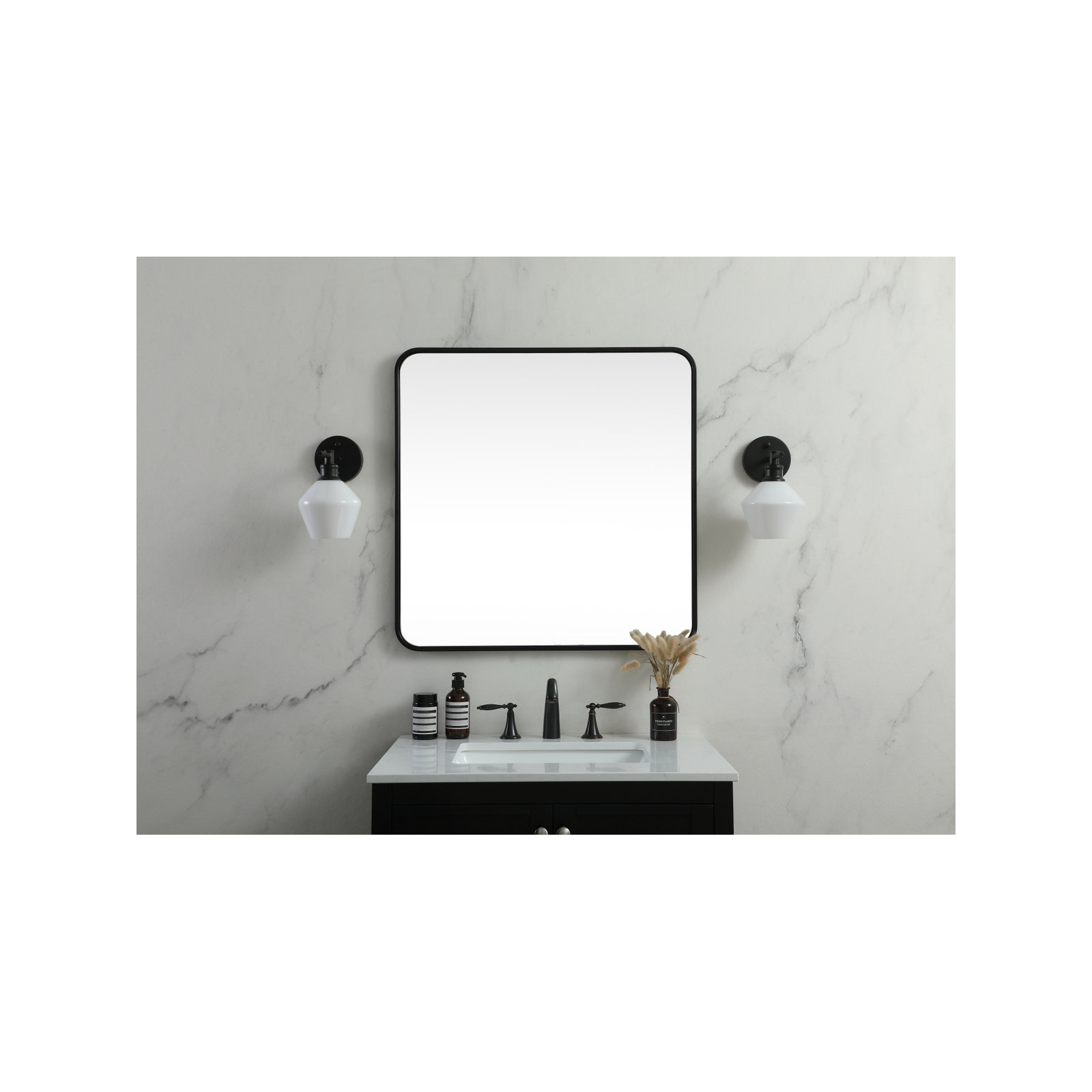 Metal Square Wall Mirror, 30"  x 30" , Black