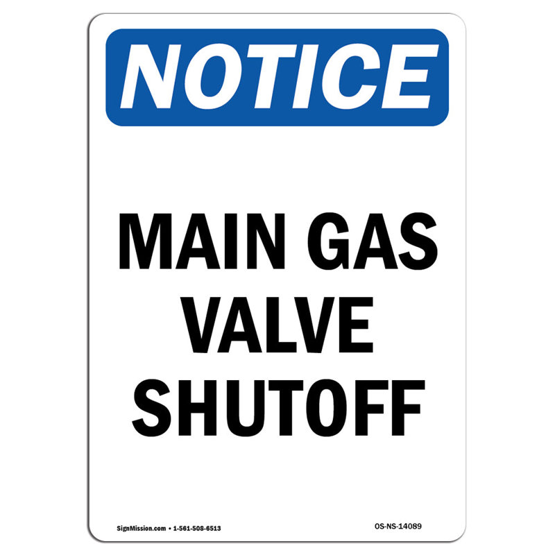 Main Gas Valve Shutoff Sign