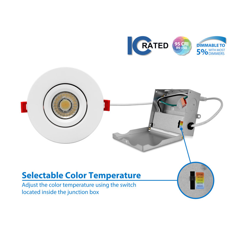 Ensemble de luminaires encastrés sans fil à DEL sélectionnables 4 po DGC43, Blanc