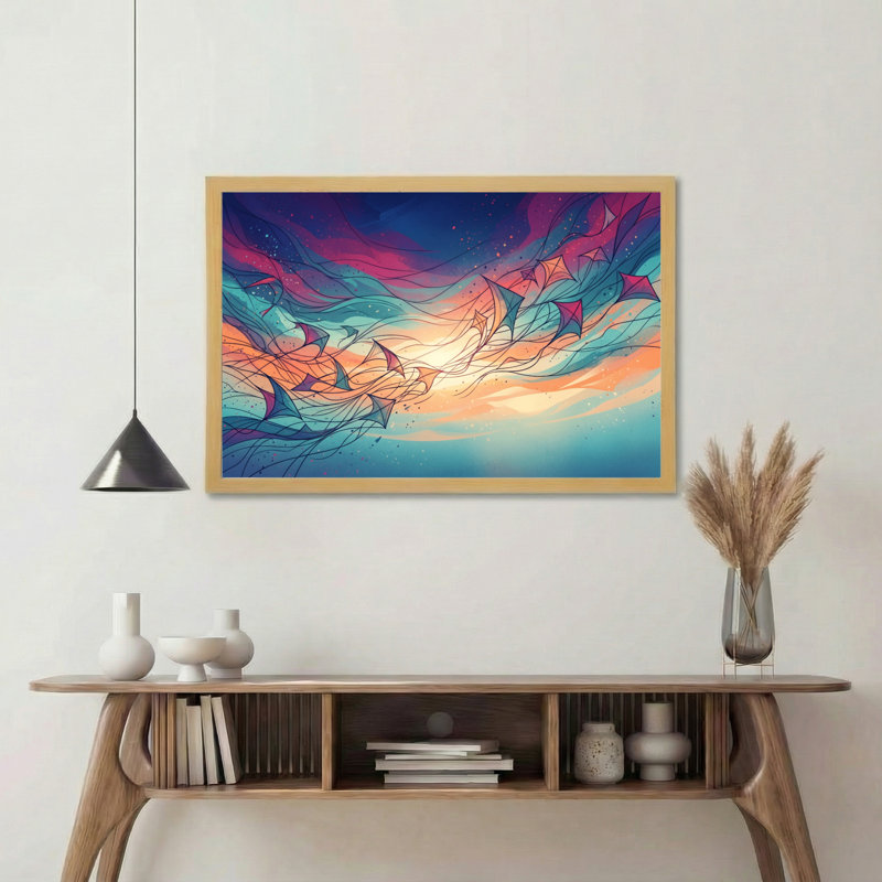 Art mural sur toile en bois naturel pour salon, chambre à coucher, bureau ou vestibule - décoration murale décorative avec ciel abstrait