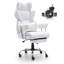 Chaise de bureau inclinable avec repose-pieds, chaise de bureau large en cuir PU robuste, grandes et hautes chaises de bureau de direction avec support lombaire, roues en métal à base solide et silencieuses, blanc