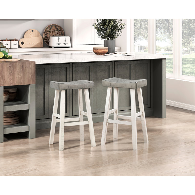2 tabourets de bar, bois massif, blanc et café, tabourets de salle à manger transitionnels, 2 pièces et capacité de 250 lb