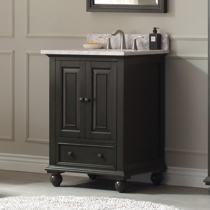 Thompson 25" Single Modern Bathroom Vanity Set, Charcoal Glaze, Carrera White