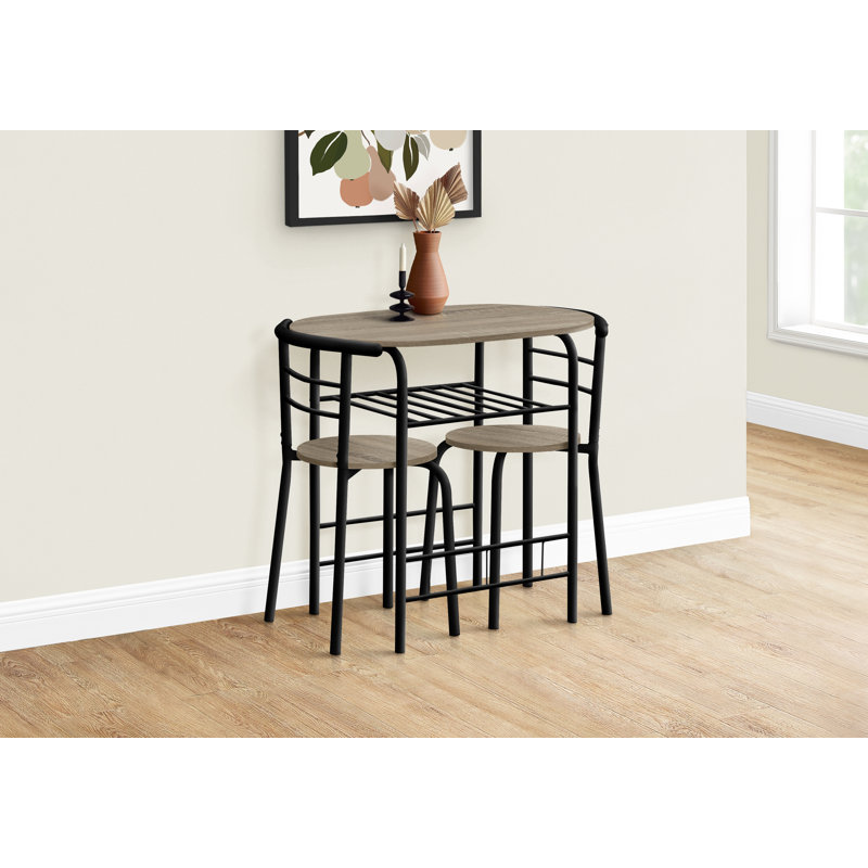 Ensemble de 3 tables de salle à manger, petites, L 32 po, cuisine, métal, stratifié, contemporain, Brun