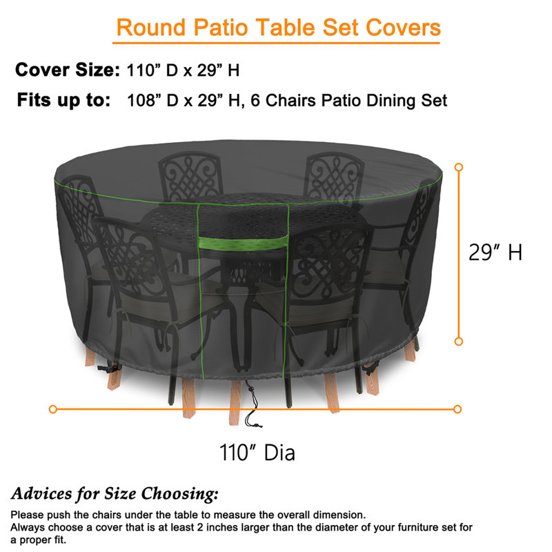 Housse pour table d'extérieur, H 29 po x l 110 po x P 110 po