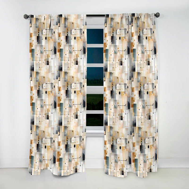 Modern Beige Mosaic Symmetry - Rideau abstrait - Rideau géométrique obscurcissant - 1 panneau, L 52 po x L 63 po