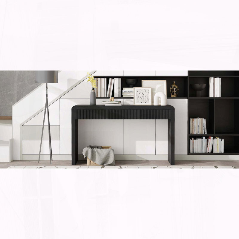 Console rustique avec 3 tiroirs cannelés en placage de frêne, Noir, Noir, Noir