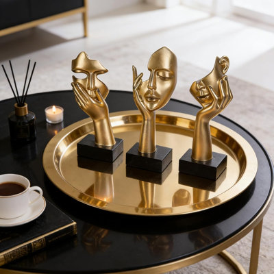 Or décor penseur statue décor livre étagère, abstrait statue ornement bureau décoration moderne décorations pour le salon Figurines de collection table basse décor 3 pièces