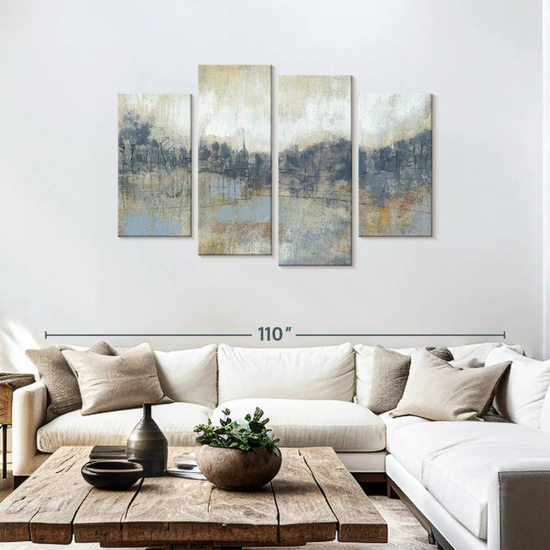 " Cool Gray Horizon I " 4 - Pieces, 48" H x 75" W x 1.25" D