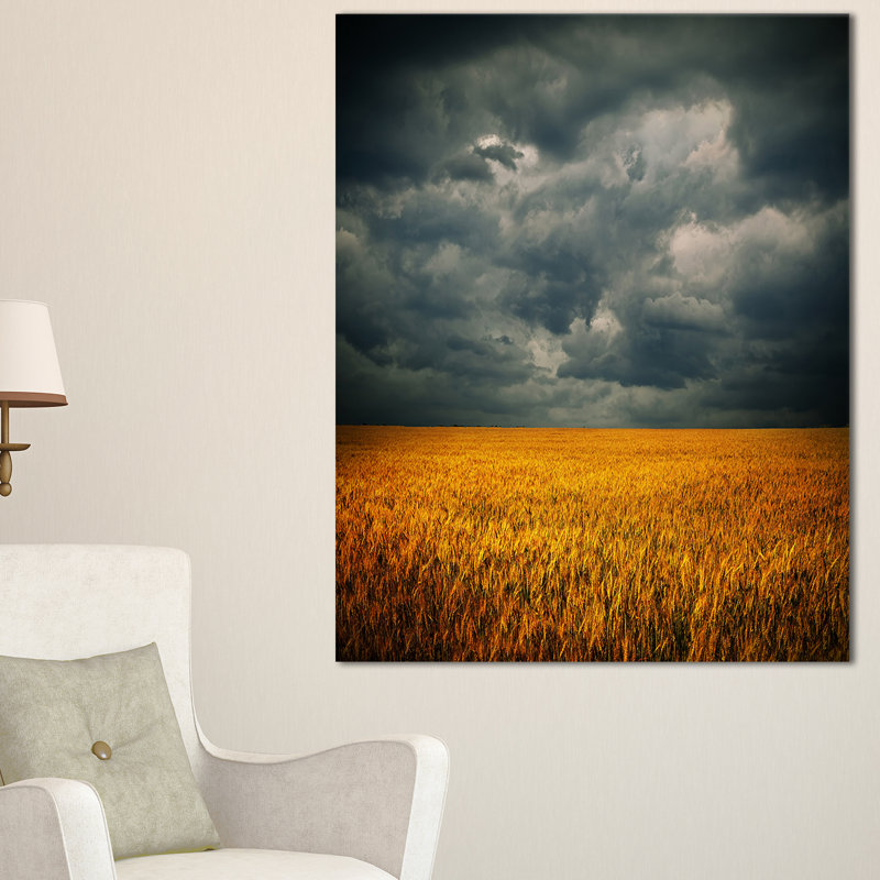 Stormy Clouds Over Wheat Field Photographic Print on Wrapped Canvas, 40" H x 30" W x 1" D