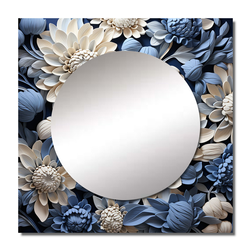 Gertha - miroir mural carré blanc et bleu, 23 po x 23 po